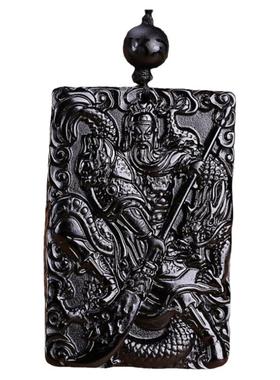 金曜石关二爷吊坠天然冰种黑曜石龙年关羽财神关公士项链