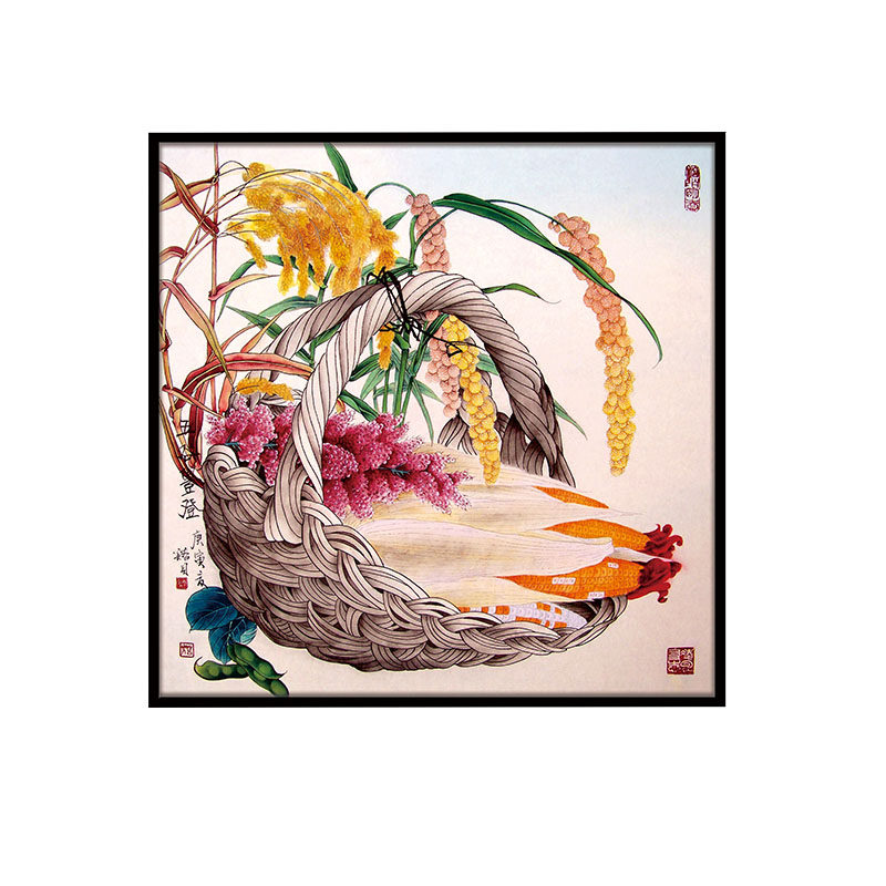 五谷丰登装饰画新中式正方形单幅晶瓷画家庭餐厅饭桌丰衣足食挂画