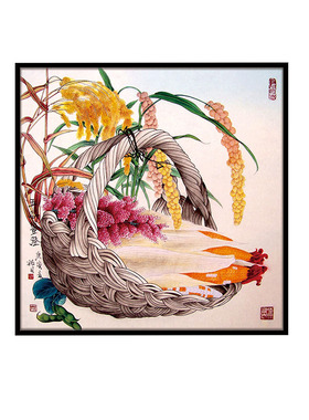 新中式风正方形丰衣足食晶瓷画
