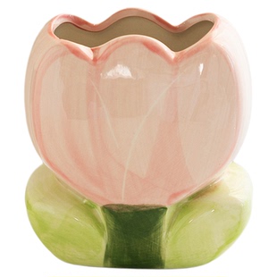 桌面收纳小摆件创意陶瓷可爱女生置物郁金香学生笔筒书桌小众装饰