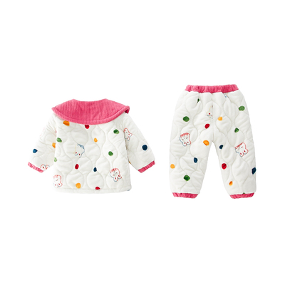 儿童睡衣冬季珊瑚绒三层夹棉加厚女孩棉衣可外穿套装女童家居服冬