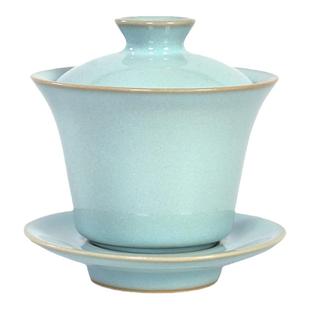 原矿汝瓷三才盖碗茶杯陶瓷功夫茶具茶碗青瓷开片中式高档家用礼品