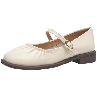 热风浅口单鞋女款2025年夏季新款银色一字带玛丽珍鞋百搭通勤女鞋