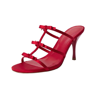 MANGO甜美风蝴蝶结细跟一字拖女夏季露趾高跟凉拖鞋一脚蹬便捷