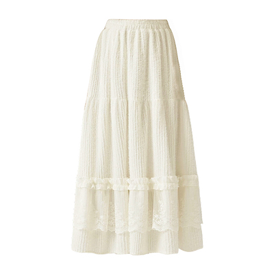 磨毛蕾丝拼接蛋糕裙秋冬新款温柔风仙女裙垂感大摆裙高腰半身裙女