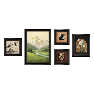 日照金山沙发背景墙挂画中古风客厅装饰画法式餐厅复古画宋氏美学