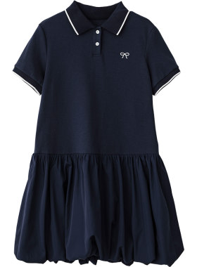 诺诺公主S1N初中生2026夏季polo领蓬蓬短裙女青少年学院风连衣裙