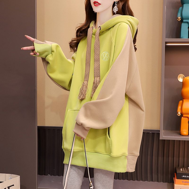 加绒加厚连帽卫衣女中长款2025秋冬季新款爆款大码宽松设计感外套