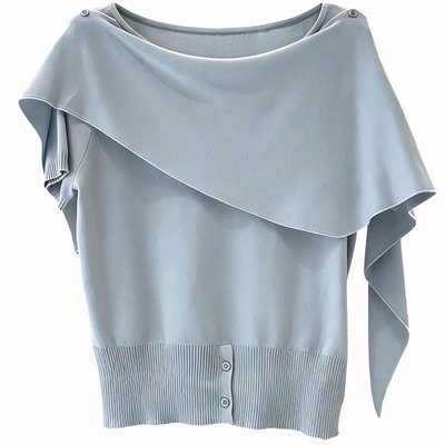 FONE气质斗篷开叉短袖针织衫