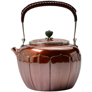 银壶 纯银999纯手工一张打烧水壶铜包银煮茶壶一体壶银茶具  如意