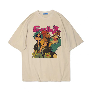 街头霸王Gorillaz乐队动漫卡通宽松oversize短袖男女款T恤纯棉tee