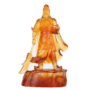 琉璃关公武财神摆件居家佛堂供奉一体底座增高客厅威严摆放