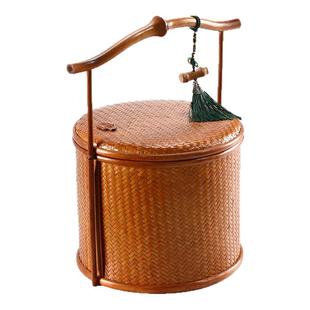 筇竹提盒竹编大漆提篮中式茶具收纳筐家用普洱茶盒点心篮礼品包装