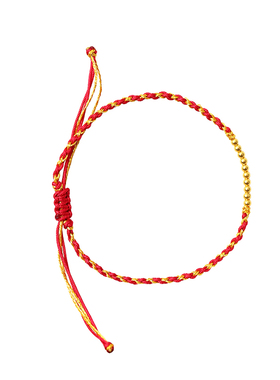 18K金十全十美红绳款手链 女款简约K金手绳饰品礼物