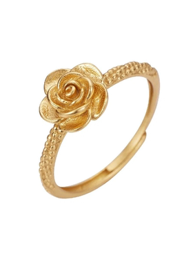 繁花金包银戒指玫瑰花可调节