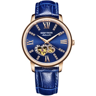 瑞夫泰格正品女士手表防水时尚皮带十大名牌女表镂空全自动机械表