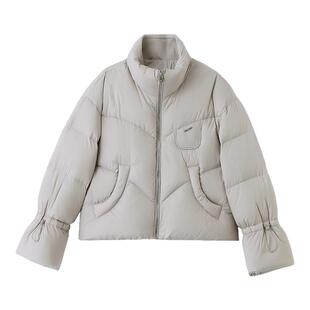 灰色短款羽绒服女2024年新款立领设计感假两件时尚鸭绒冬季外套