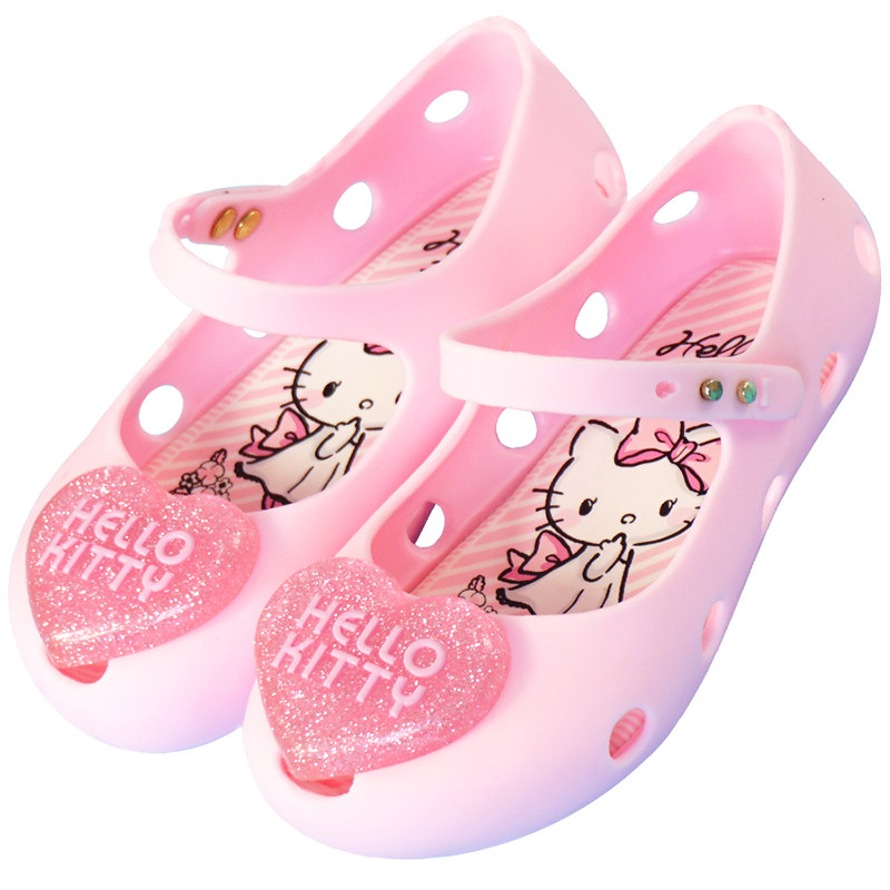 hellokitty儿童凉鞋女童洞洞鞋夏季爱心幼儿1-3岁宝宝凉拖鞋软底