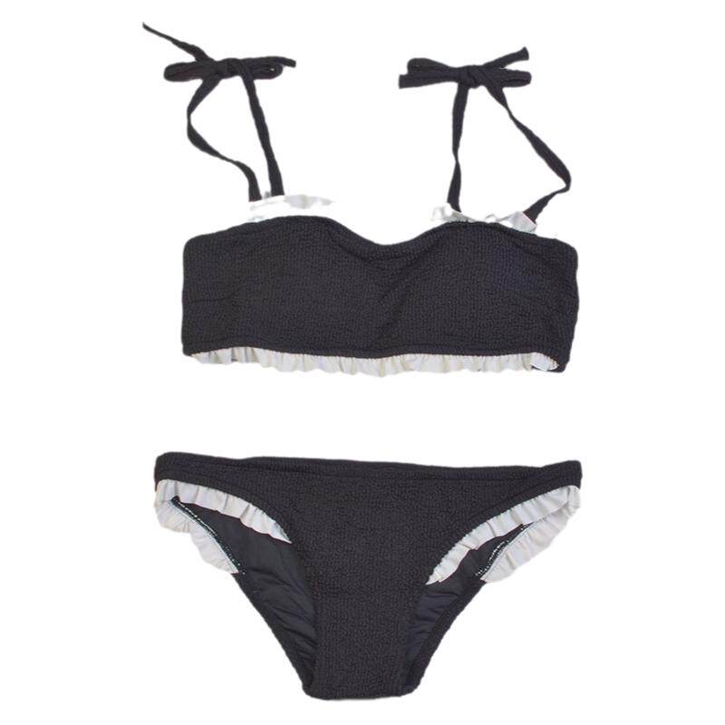 精美荷叶边抹胸小胸聚拢海边度假比基尼分体泳衣女带胸垫bikini