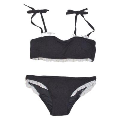 精美荷叶边抹胸小胸聚拢海边度假比基尼分体泳衣女带胸垫bikini