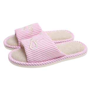 细细条学生韩系蝴蝶结居家地板鞋防滑四季通用轻便女一字棉麻拖鞋