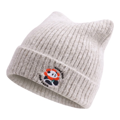 熊猫户外针织帽蓄热保暖减龄