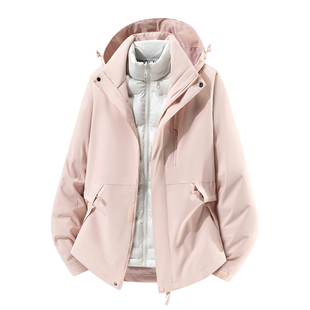 Wassup Wolf粉色羽绒服男女2025新款秋冬三合一登山滑雪冲锋外套