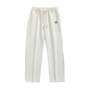 男士美式宽松直筒运动卫裤男款潮牌秋冬季2025新款休闲裤白色裤子