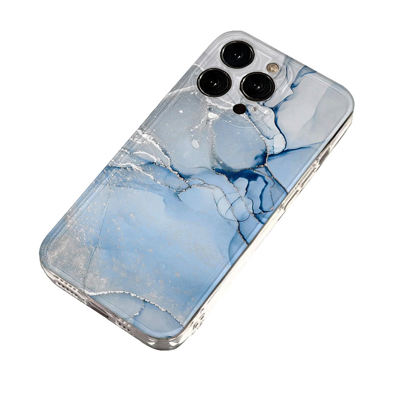 冰蓝色系的流体大理石 适用于iPhone17promax手机壳苹果16pro软透明vivo硅胶红米保护套iqoo7红米k80荥耀小米