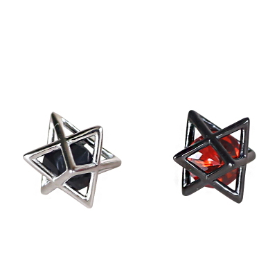 错立纯银925线条几何红色锆石