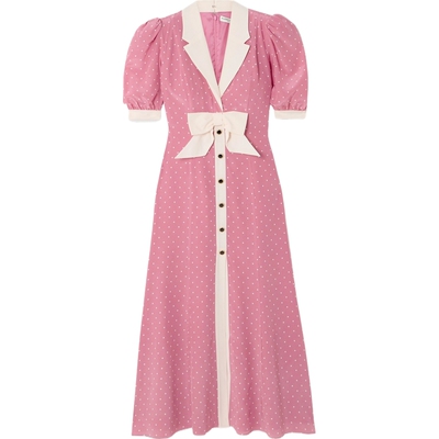 Alessandra Rich 春夏女蝴蝶结缀饰波点中长连衣裙