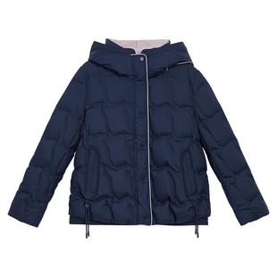 YINER音儿专选女装冬季时尚短款零压感厚实保暖撞色连帽羽绒服