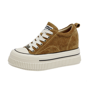 厚底内增高10CM真皮休闲加绒棉鞋女2025冬季新款头层牛皮松糕板鞋