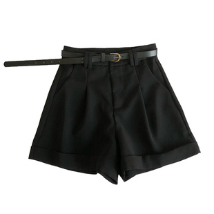 春夏韩版新款简约百搭高腰显瘦阔腿裤休闲裤a字裤短裤女配皮带