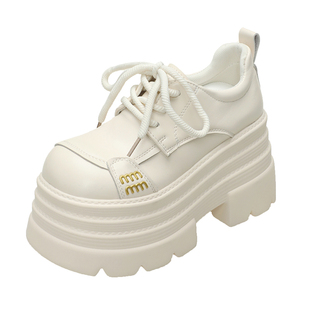 10cm内增高女鞋厚底小皮鞋2025新款秋季百搭松糕系带配裙子乐福鞋