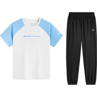 安踏儿童男女童针织运动套2026夏季新款透气儿童速干短袖长裤套装