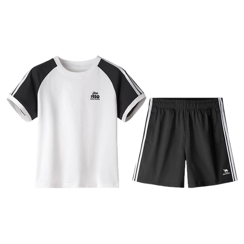 駱駝運(yùn)動(dòng)套裝女2025夏季新款速干短袖休閑短款上衣T恤短褲兩件套