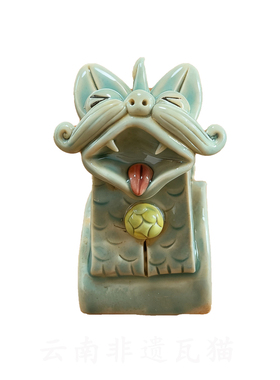 云南昆明非遗瓦片猫手工陶瓷茶宠