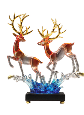 风生水起招财鹿摆件客厅酒柜装饰