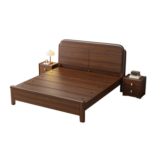 胡桃木实木床排骨架床架婚床1米5原木床木板床1米8双人大床主卧室