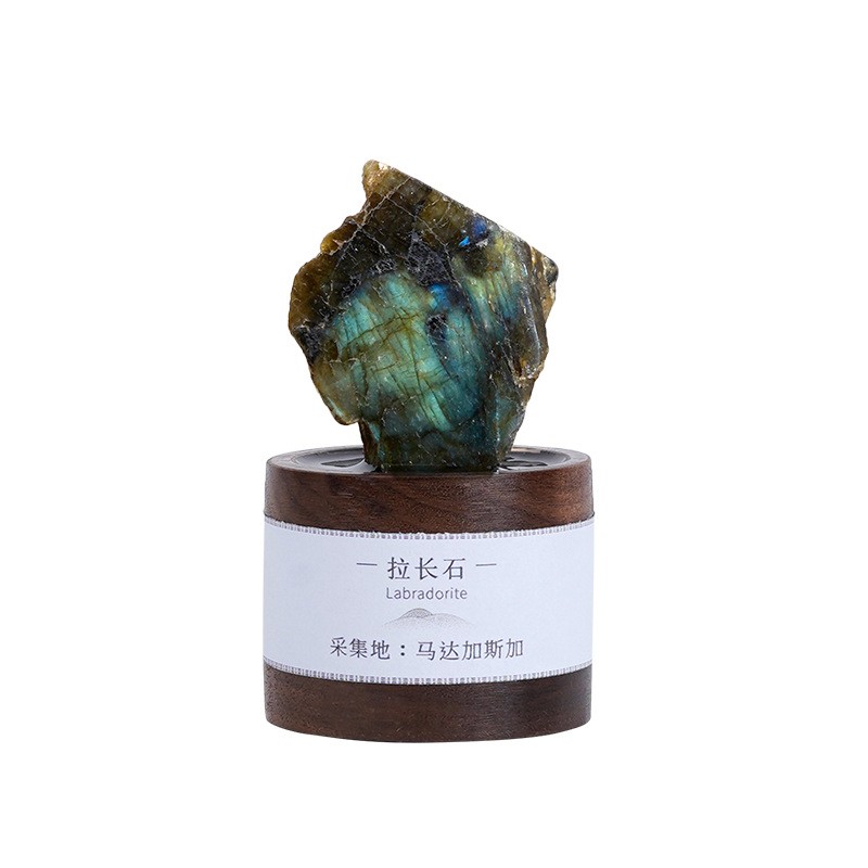 天然水晶矿石标本手工胡桃木创意摆件萤石矿物滴胶消磁扩香石摆饰