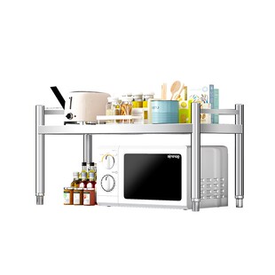 304不锈钢厨房置物架台面单层带围栏收纳架家用多功能微波炉架子