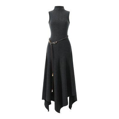 SINGLE MOMENT 25AW美利诺慕斯羊绒半高领针织无袖修身背心连衣裙