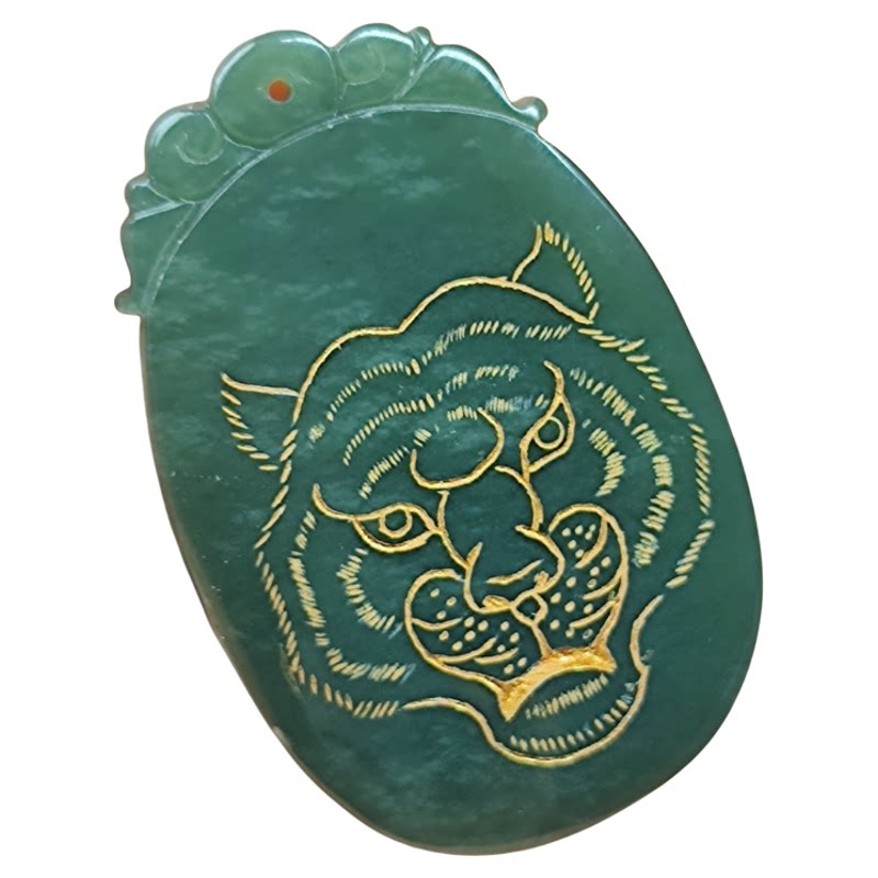 大师手工勾描金和田玉生肖吊坠