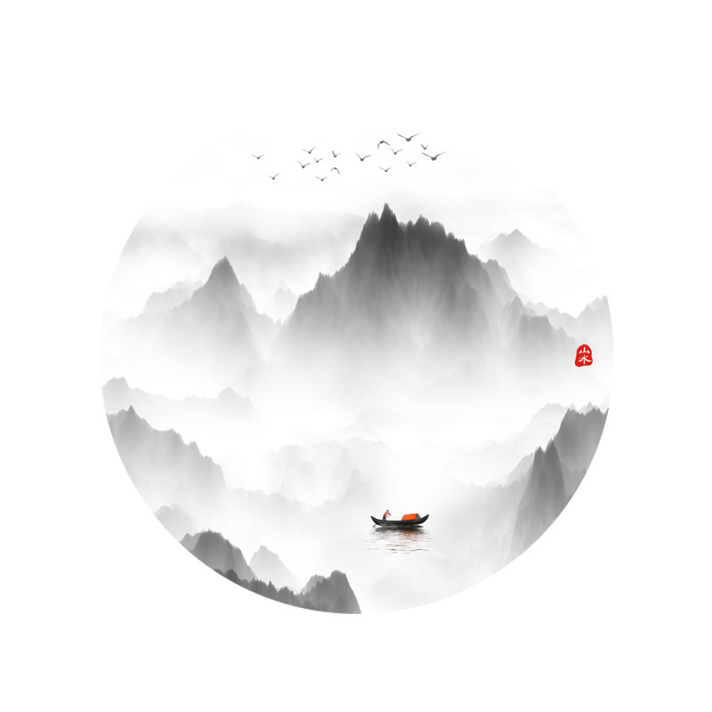 现代圆形山水图案壁纸定制新中式背景墙纸水墨禅意无缝墙布壁画3d