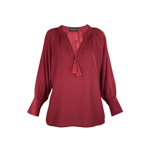 Jophond Lou量身定做 复古酒红色人鱼姬衬衫女秋长袖百搭流苏上衣