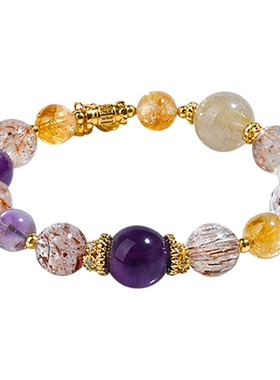 【步青云】与卿珠宝天然金发晶手串女紫水晶超七黄塔晶招财手链男