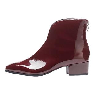 LuxuryRebel拼色平跟拉链短靴女真皮方头时尚切尔西靴LJ420K13003