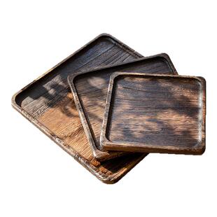 中式实木托盘家用复古茶盘干泡台木质点心盘侘寂风餐具正方形盘子