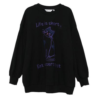 MOVEUP幻走2025秋季新款.FUN系列纯棉圆领绣花罗纹休闲短款卫衣女